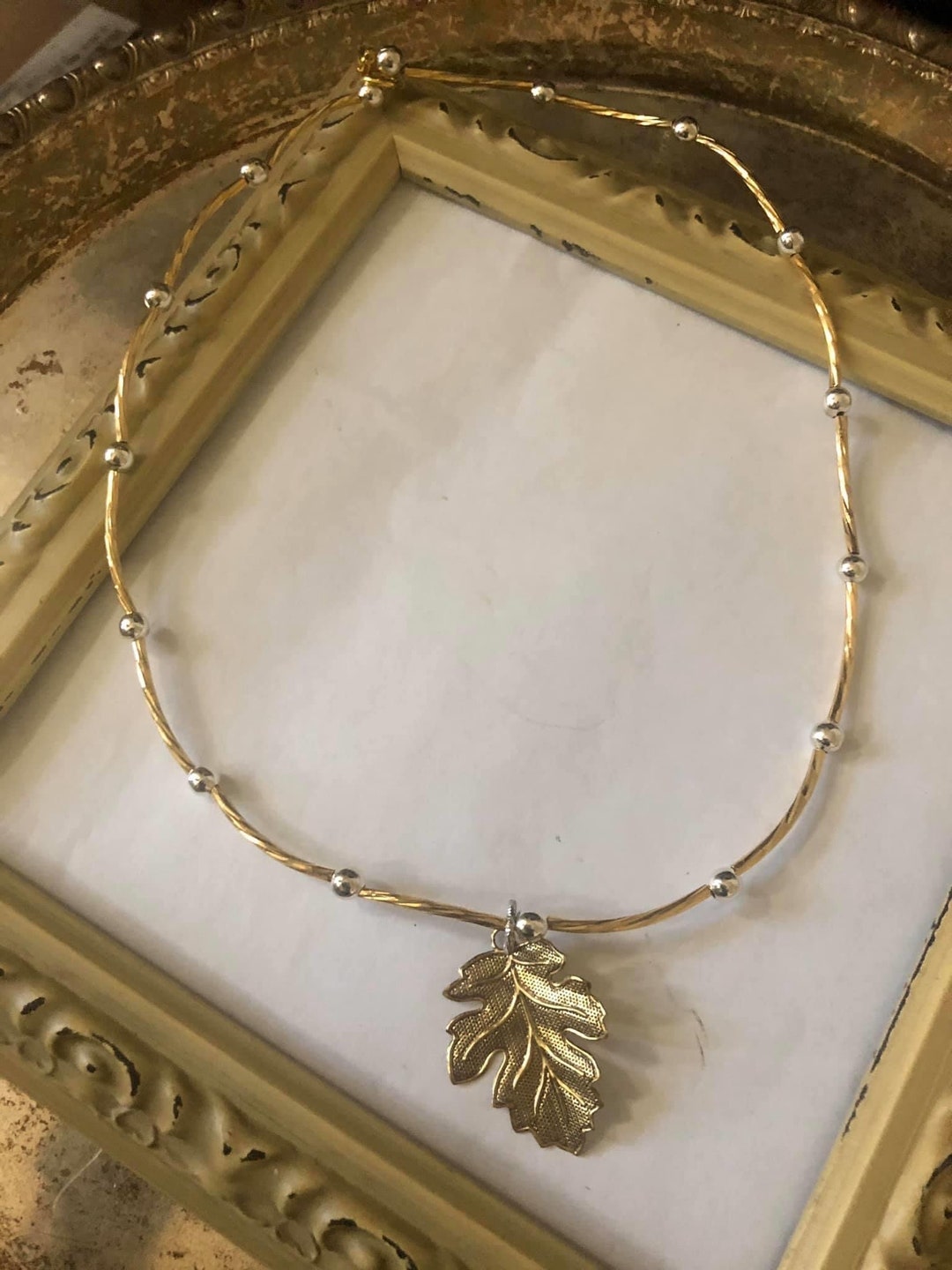 Gold Leaf Choker Necklace Etsy