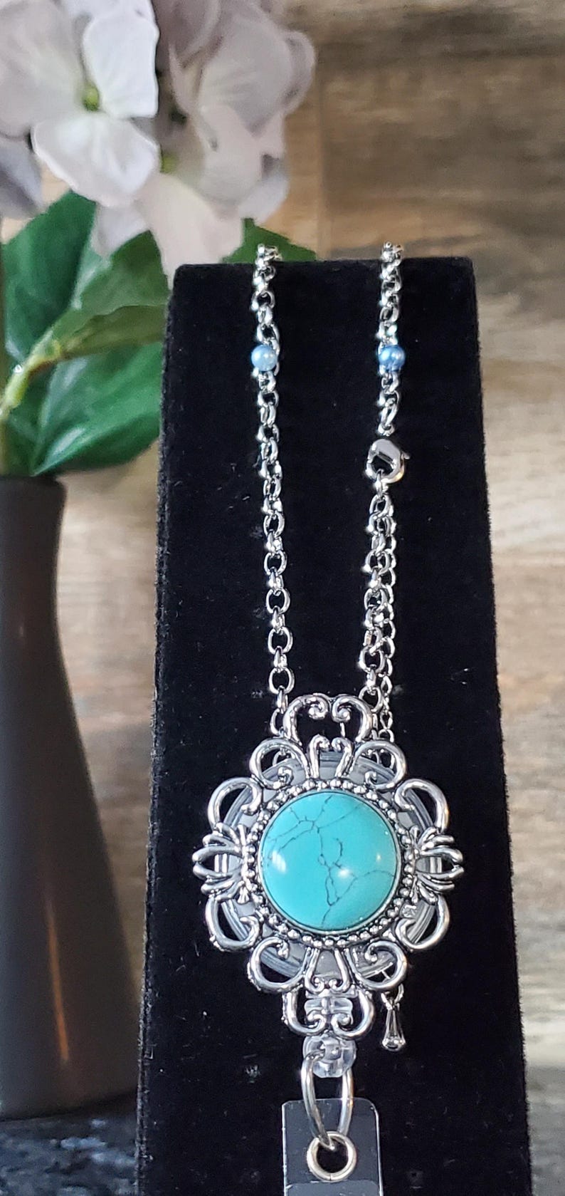 Ariana Silver and Turquoise Retractable Reel Badge and ID Holder. image 2