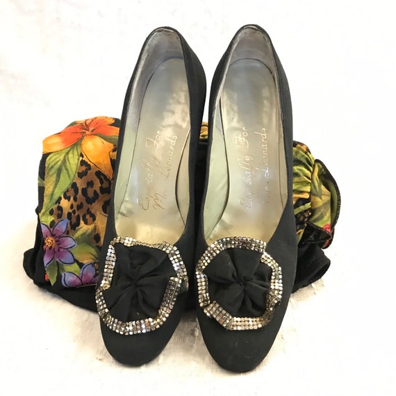 60s Black satin evening pumps