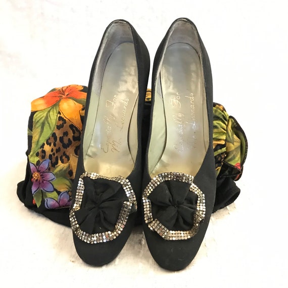 Vintage 60s Black satin evening shoes - image 1