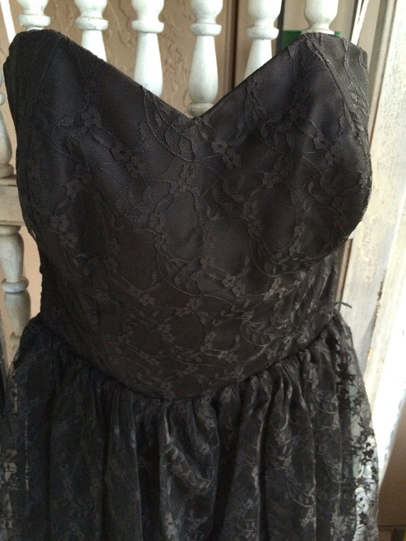 Vintage 50s black lace evening gown/ prom dress