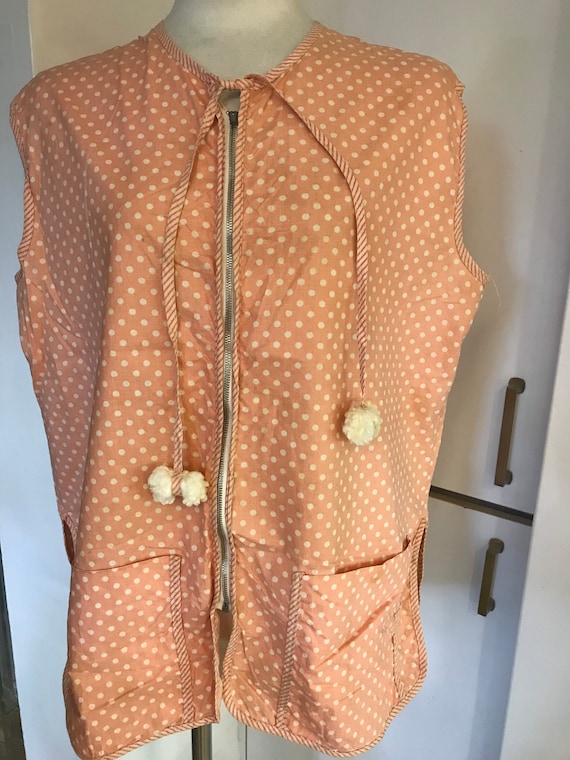 Vintage 60s peach polka dot apron/ vest - image 1