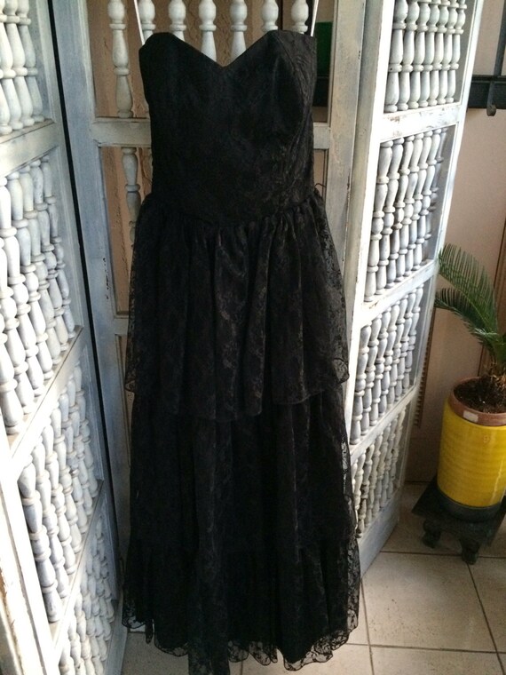 Vintage 50s black lace evening gown/ prom dress