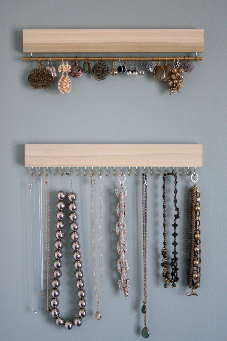 Natural wood hanging necklace display rack / organizer with Etsy