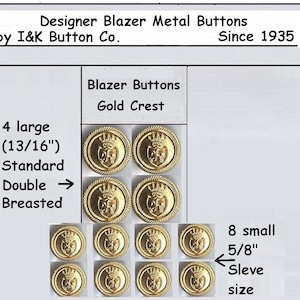 1 Set of Celtic Blazer Buttons Gold Designer - 4 Large plus 8 small - Blazer Metal Buttons-also in bulk