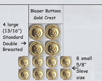Gold Metal Blazer Buttons Set Crown 