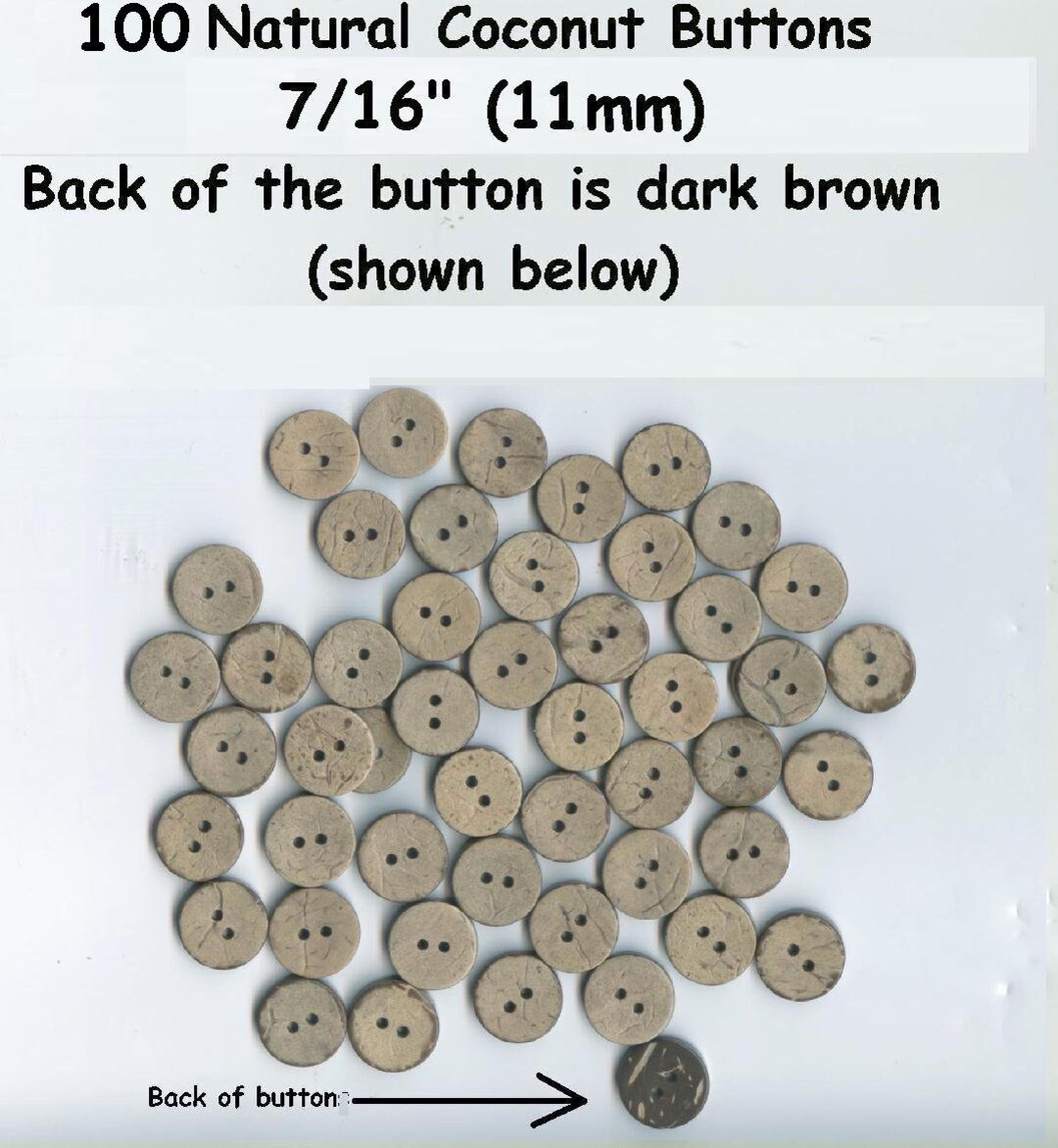 100 Coconut 7/16" New Natural Wood Shell Buttons (11mm) 18L 2 Hole ...