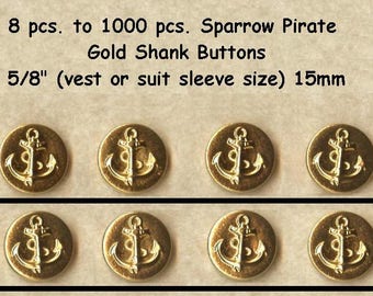 8 to 1000 pcs. Metal 5/8" Vest Buttons Sparrow Pirate Gold- Costumes Theater Plays Halloween Clothing Renaissance Faire Clothing 15mm