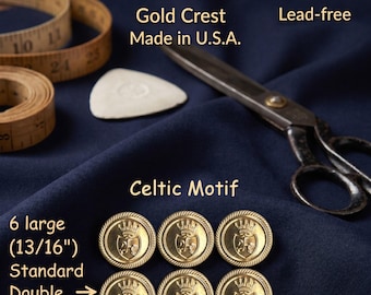 1 Set of Celtic Blazer Buttons Gold or Silver Designer Mens or Womens Blazer Metal Buttons-Double Breasted