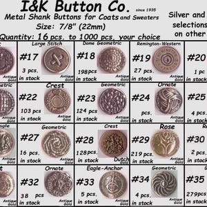 16 to 1000 pcs. Metal  7/8&quot;  Buttons Antique Silver or Gold- Costumes, Theater School Plays (23mm) Medieval Clothing  Halloween Costumes