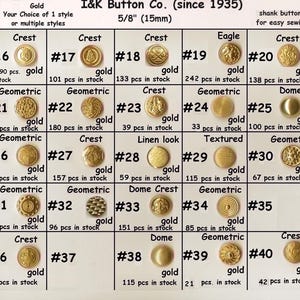 8 to 1000 pcs. Antique Gold Metal 5/8&quot; (15mm) Blazer Buttons - for Vests -CHOICE Medieval clothing Renaissance Faire Clothing