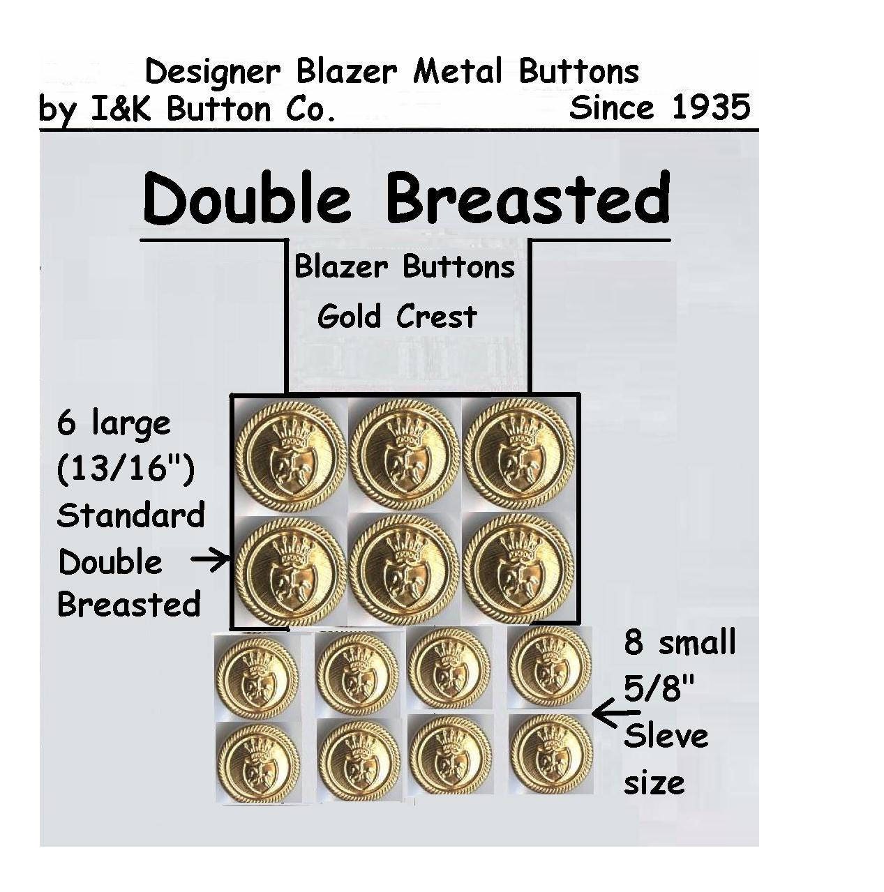 Gold Metal Blazer Buttons Set Crown 