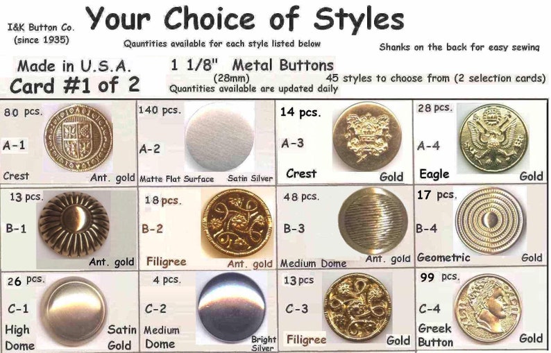 8 Metal 1 18 Buttons Silver Antique Pirate Gold 28mm Medieval Clothing Renaissance Faire Halloween Costumes School Plays-Your Choice