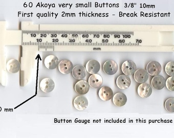 60 Akoya 3/8"  Shell Mother of Pearl (10mm) 16L Doll Buttons - Superior Quality and thickness - iridescent luster  - custom orders available