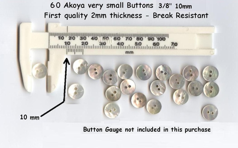 60 Akoya 3/8 Shell Mother of Pearl 10mm 16L Doll Buttons Superior Quality and thickness iridescent luster custom orders available image 1