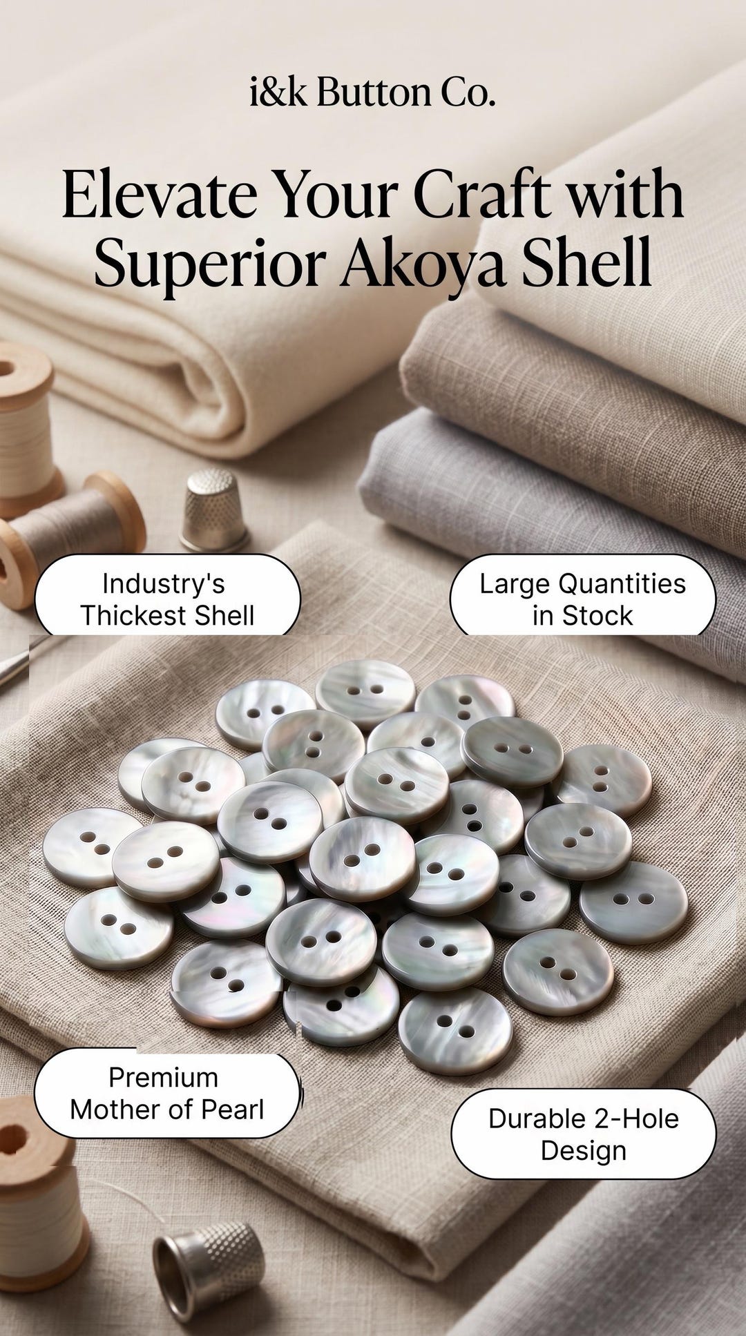 50 to 10,000 Pcs. Akoya 1/2" Shell Mother of Pearl Buttons MOP 12mm 20L ...