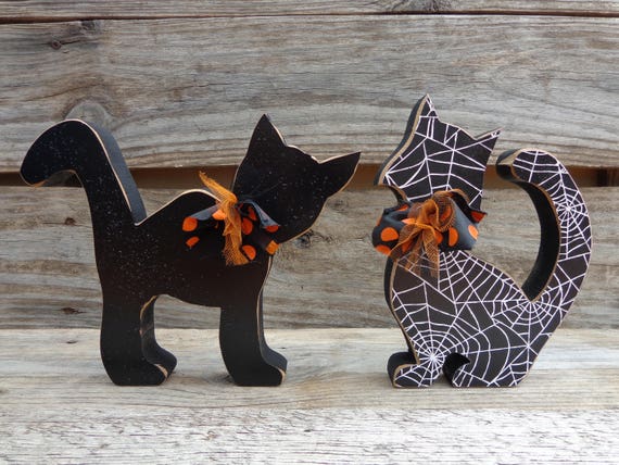 Halloween Decor Fall Decor Black Cat Decor Scaredy Cats Halloween Cats Set Of 2