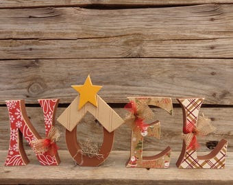 Christmas Decor, Manger, Noel, Chunky letter set with Manger