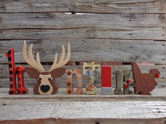 Hunting Decor Cabin Decor Deer Head Decor Man Cave Decor Fathers Day Gifts Hunting Letter Set