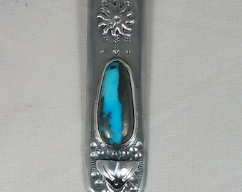 Kingman Ribbon Turquoise w/Sun Stamped in Sterling Silver  (P-0129)