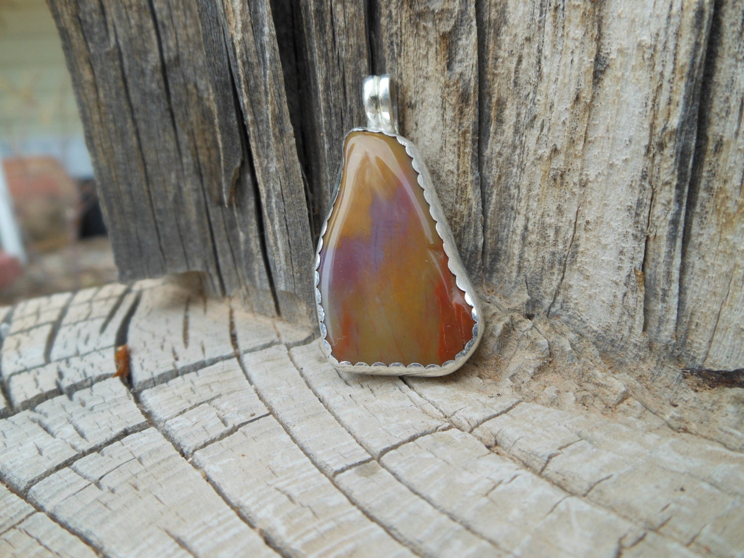 Rainbow Petrified Wood, pendant, hand crafted  in sterling silver