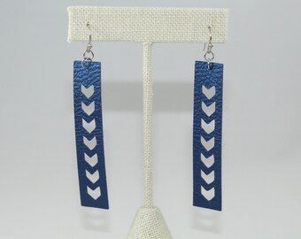 Blue Chevron Faux Leather Earrings