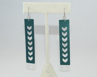 Green Chevron Faux Leather Earrings