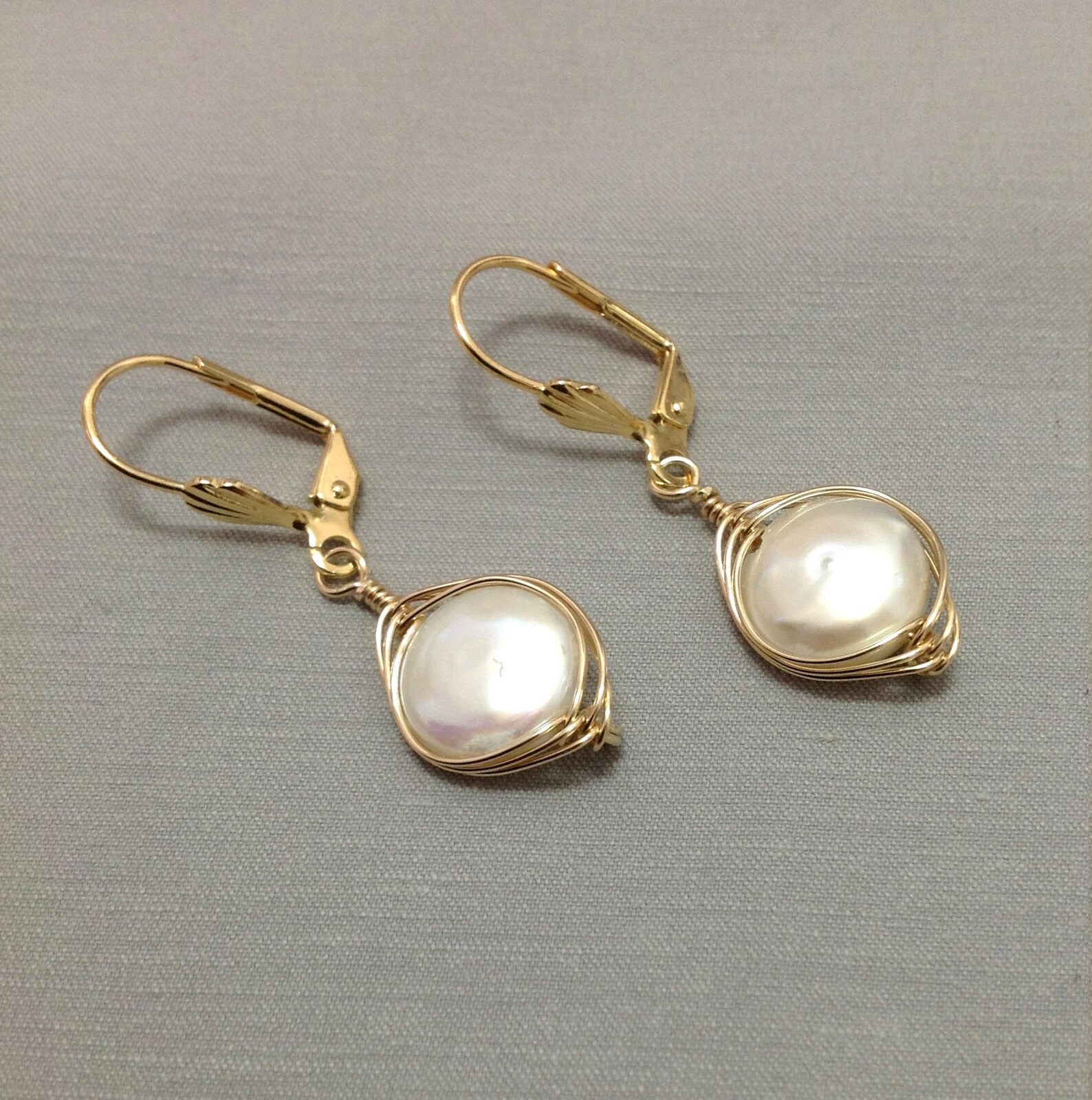 Pearl Earrings Natural Pearl Earrings Flat Pearl Earrings Etsy