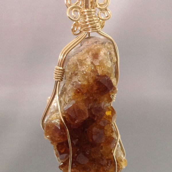 Citrine Pendant, Citrine Necklace, Natural Citrine Pendant, 14k Gold Filled Necklace, Wire Wrapped Pendant, Citrine Cluster, Raw Citrine