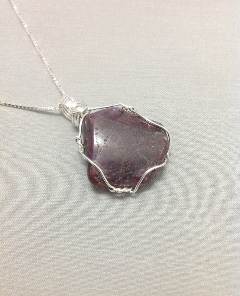 Sterling Silver Wire Wrapped Pendant gemstone Pendant Ruby Necklace Handcrafted Ruby Jewelry July birthstone Natural Ruby Pendant