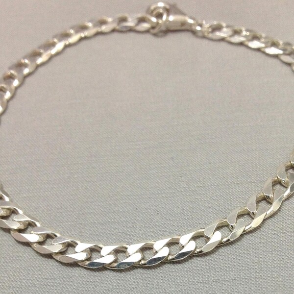 Sterling Silver Man Bracelet, Man Bracelet, Silver Man Bracelet, Curb Chain Bracelet, Flat Curb Chain, Silver Bracelet, Handcrafted Jewelry