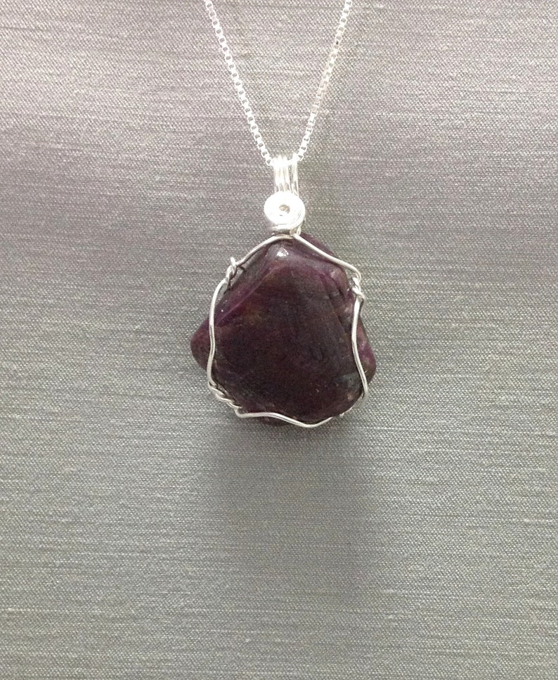 Sterling Silver Wire Wrapped Pendant gemstone Pendant Ruby Necklace Handcrafted Ruby Jewelry July birthstone Natural Ruby Pendant