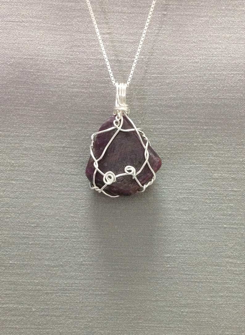 Sterling Silver Wire Wrapped Pendant gemstone Pendant Ruby Necklace Handcrafted Ruby Jewelry July birthstone Natural Ruby Pendant