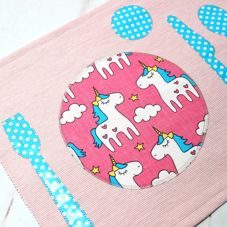 Kids Placemat, Back to school, Unicorn, Toddler Fabric Placemats, Unicorn Kids, Girl Place Mat,Unicorn Placemat,Montessori placemat, image 3