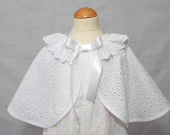 Christening Cape, Baptism Cape, Christening Wear, Baby Girl Caplet, Flowergirl, White Toddler Cape, Christening Cloak,Christening Gown cape