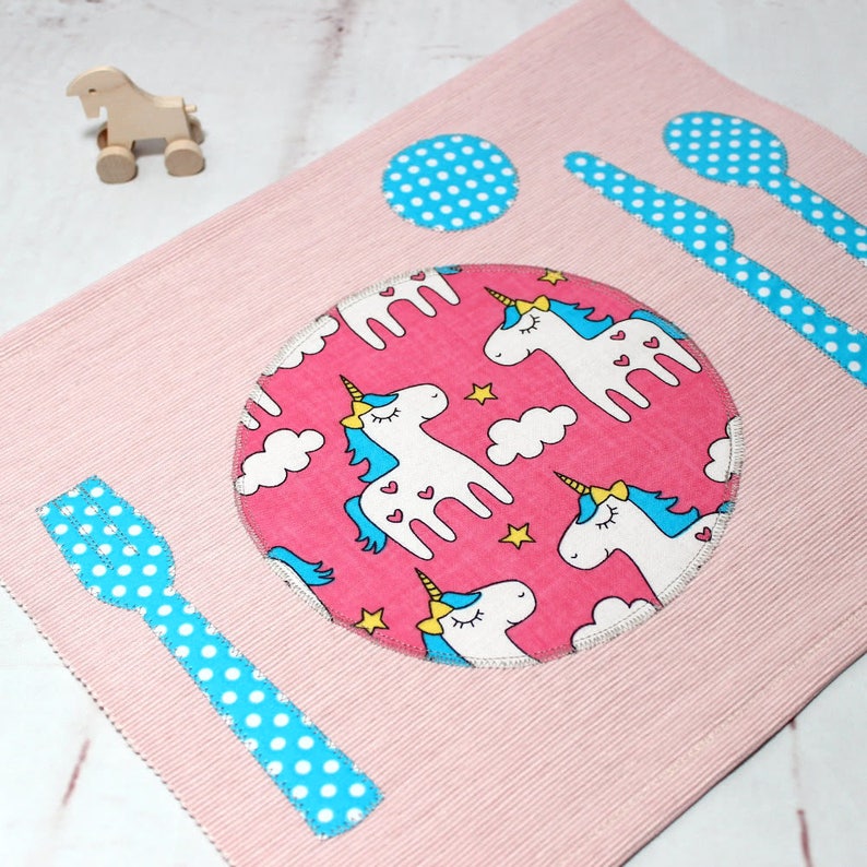 Kids Placemat, Back to school, Unicorn, Toddler Fabric Placemats, Unicorn Kids, Girl Place Mat,Unicorn Placemat,Montessori placemat, image 4