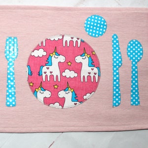 Kids Placemat, Back to school, Unicorn, Toddler Fabric Placemats, Unicorn Kids, Girl Place Mat,Unicorn Placemat,Montessori placemat, image 2