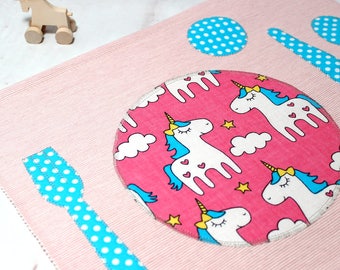 Set de table pour Enfant, Licorne, Eveil Bébé, Montessori, Licorne cadeau,Set Table Fille, Rose,Dinette,Eveil Enfant,Maison Montessori