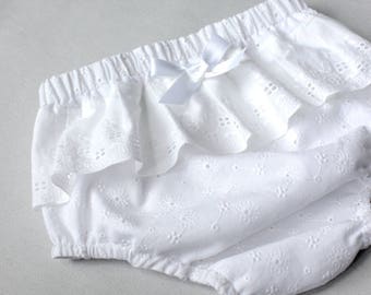 White Diaper Cover, Baptism Bloomers, Eyelet,Cotton Diaper Cover, Christening, Baby Girl, Lace Baby Bloomers, Lace Baby Diaper Cover