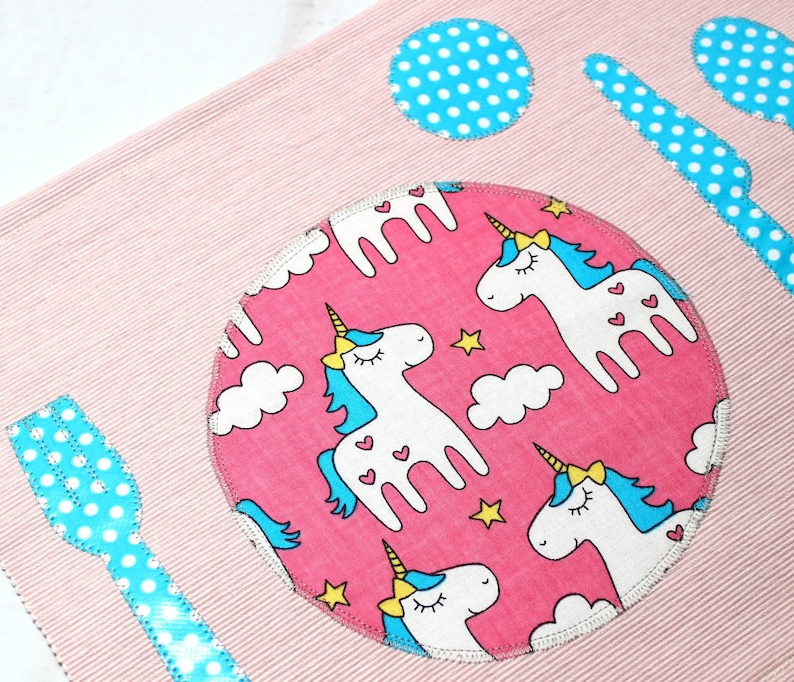 Kids Placemat, Back to school, Unicorn, Toddler Fabric Placemats, Unicorn Kids, Girl Place Mat,Unicorn Placemat,Montessori placemat, image 5