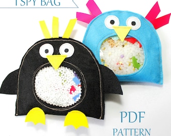 Sewing Pattern, Sensory Toy I Spy Bag Pattern, Owl & Penguin, PDF Sewing pattern, PDF Digital Download Pattern, Baby Toy Pattern