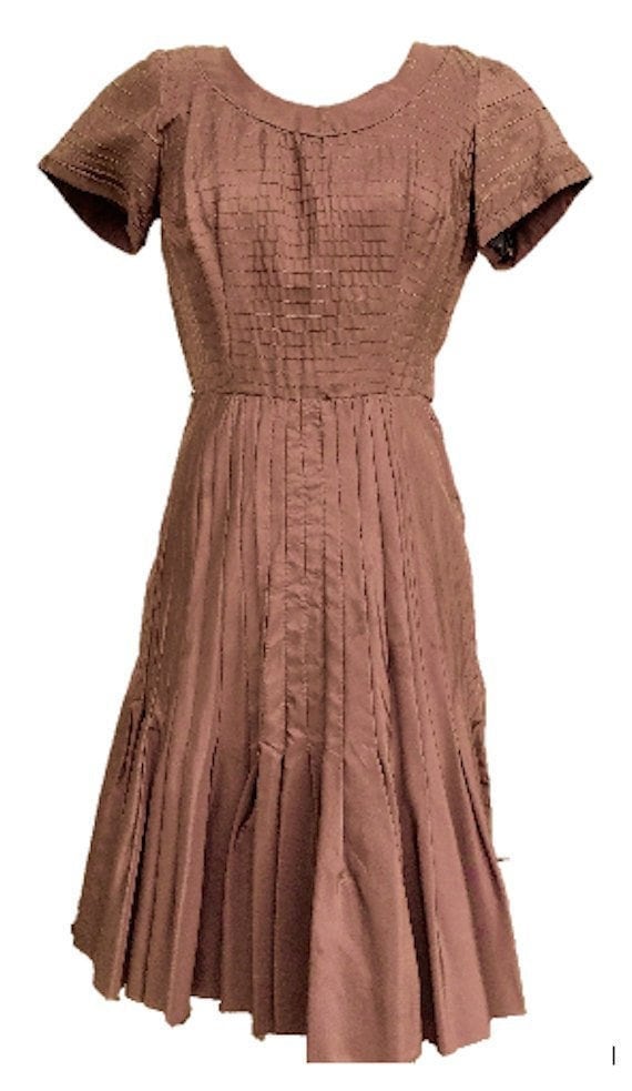 Shiny 50's  Pleated Bronze  Party Dress Size M/L