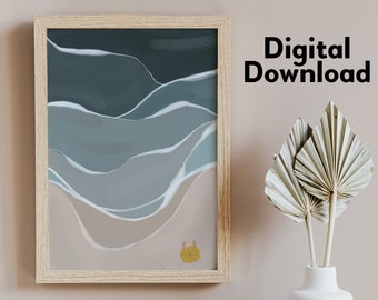 Illustrated Beach Scene Digital Download Art Print - Digital Artwork for Home Interior - Living Room Wall Art Print