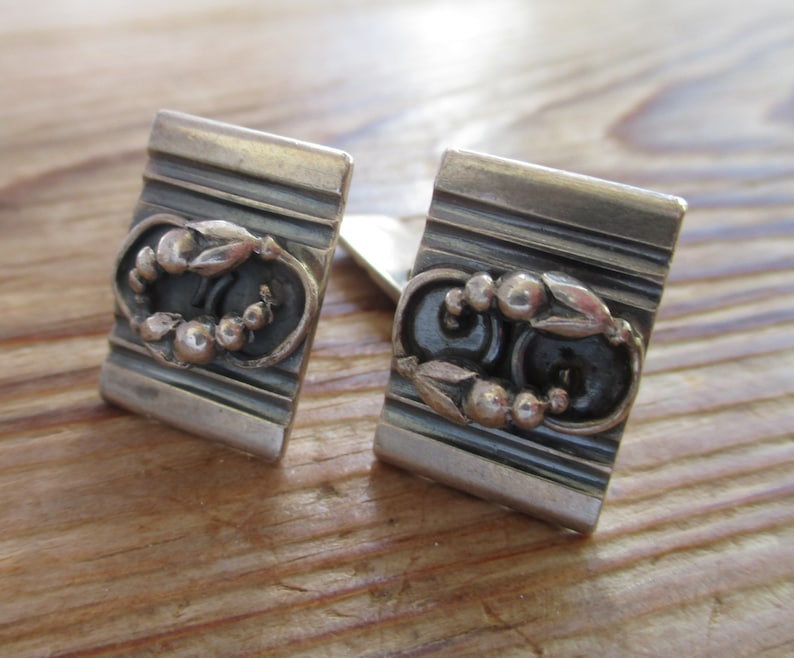 Danish 830 silver cufflinks Willy H Jacob Krogmar Denmark 1930s Art Deco Art Nouveau style Scandinavian shirt accessories suit gift for men