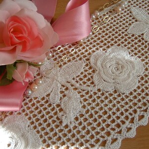 Crochet lace border with application of Irish rose bouquets-Cotton border-cm.50xcm.16-On ordering image 3