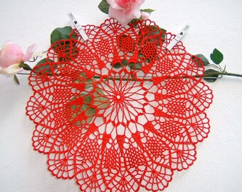 Crochet lace centerpiece-Red cotton centerpiece-Christmas table decoration-Colorful doily