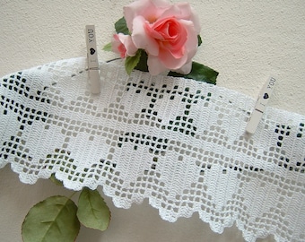 Crochet lace border with filet work-Lace with two rows of hearts-Border for curtain-cm.50xcm.15-On reservation