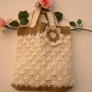 Bolso de ganchillo- Bolso de algodón marfil y bolsa de verano ecru-Perforated-Boho estilo chic