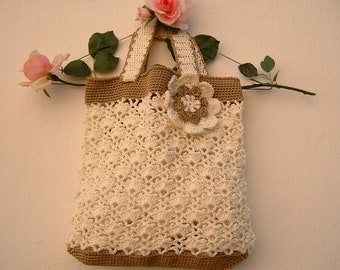 Crochet bag- Ivory cotton bag and ecru-Perforated summer bag-Boho chic style