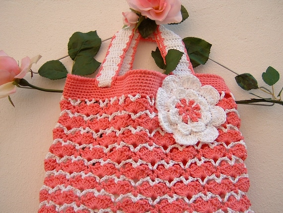 Bolso de ganchillo-Rosa y algodón blanco-Bolsa perforada para | Etsy España